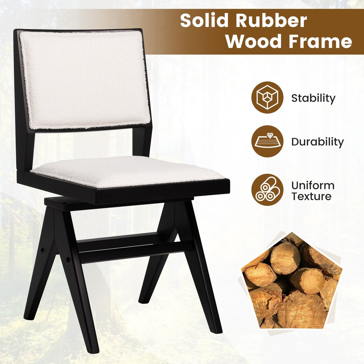 Swivel Wooden Dining Chair Set of 2 with Rubber Wood Frame and Padded Seat-Black view 6