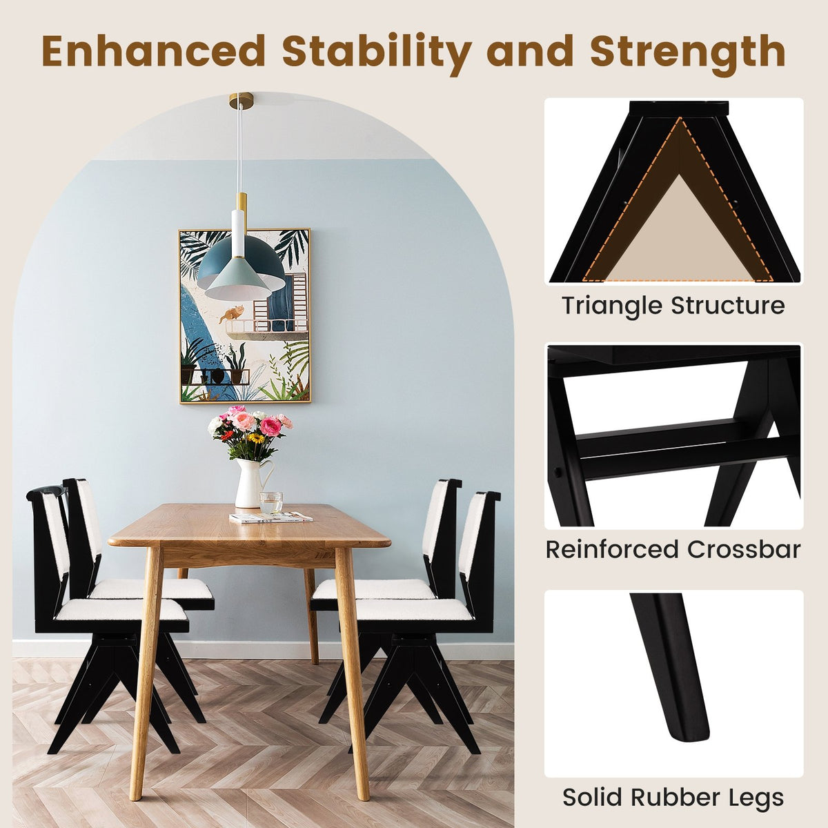 Swivel Wooden Dining Chair Set of 2 with Rubber Wood Frame and Padded Seat-Black view 8