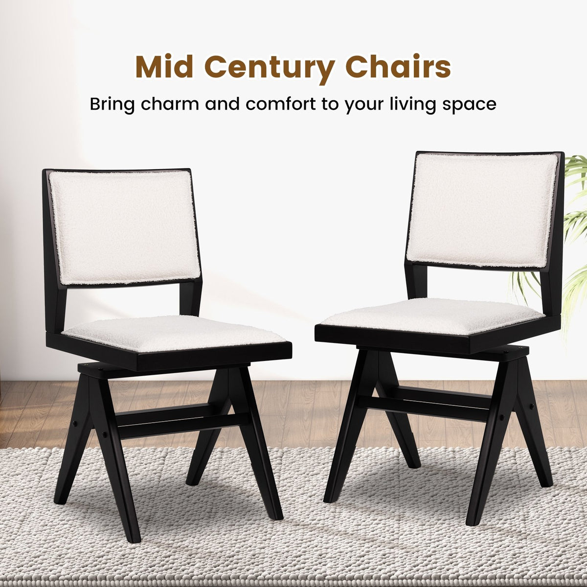 Swivel Wooden Dining Chair Set of 2 with Rubber Wood Frame and Padded Seat-Black view 9