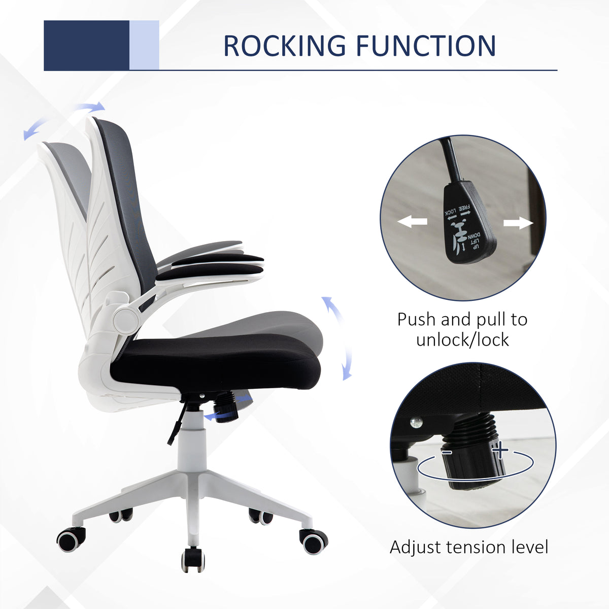 Mesh Office Chair Swivel Task Desk Chair with Lumbar Back Support, Flip-Up Arm, Adjustable Height Office, Grey/Black