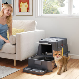 80L XL Stainless Steel Cat Litter Box for Big Cats with Flip Cover, Pull-Out Drawer Tray, High Sided – view 7