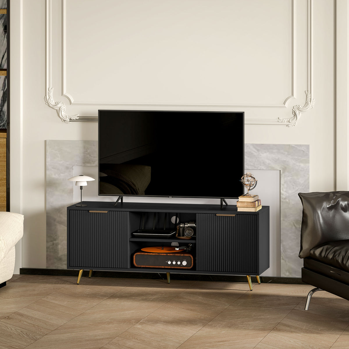 TV Stand with Storage for 55 Inch TV, Modern TV Cabinet with 2 Open Shelves and 2 Cabinets for Living Room – view 6