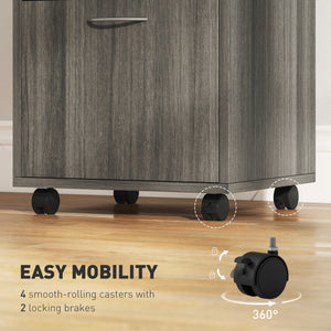 24" Filing Cabinet with Open Compartment, Lockable Drawer and Wheels, Home Office Storage Cabinet, Distressed Grey