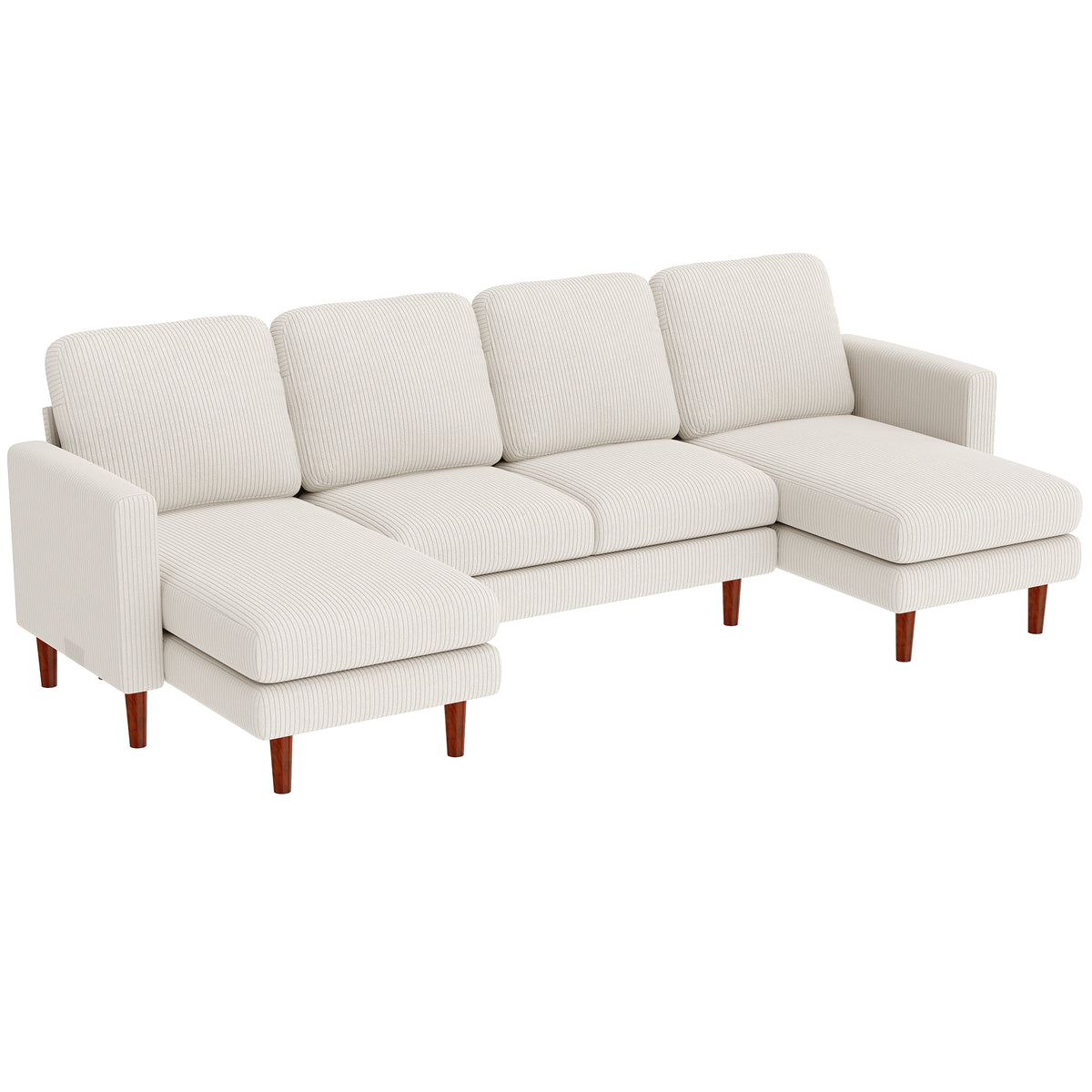 Sectional Sofa, Corduroy U Shaped Couch with Double Chaise and Spring Cushions, 2200lb Capacity, Beige