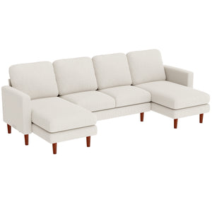 Sectional Sofa, Corduroy U Shaped Couch with Double Chaise and Spring Cushions, 2200lb Capacity, Beige