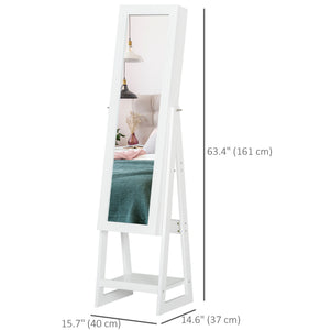 Jewellery Cabinet with Full-Length Mirror, Standing Jewelry Armoire with LED Light, White