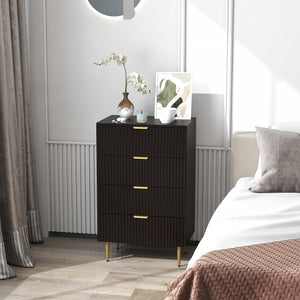 Modern Chest of Drawers 4 Drawer Dresser for Bedroom with Gold Legs and Handles, Black – view 6