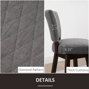 2 Pieces Swivel Bar Stools, Counter Height Stools Set of 2 with Wood Legs and Footrests for Dining Room, Dark Grey
