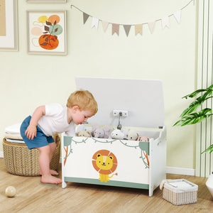 Qaba Toy Chest, Kids Storage Chest with Lid, Safety Hinges and Groove Handles for Boys, Girls