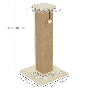 32" Tall Cat Scratching Post for Indoor Cats and Kittens, Sisal Cat Scratcher with Hanging Ball Soft Plush – view 2