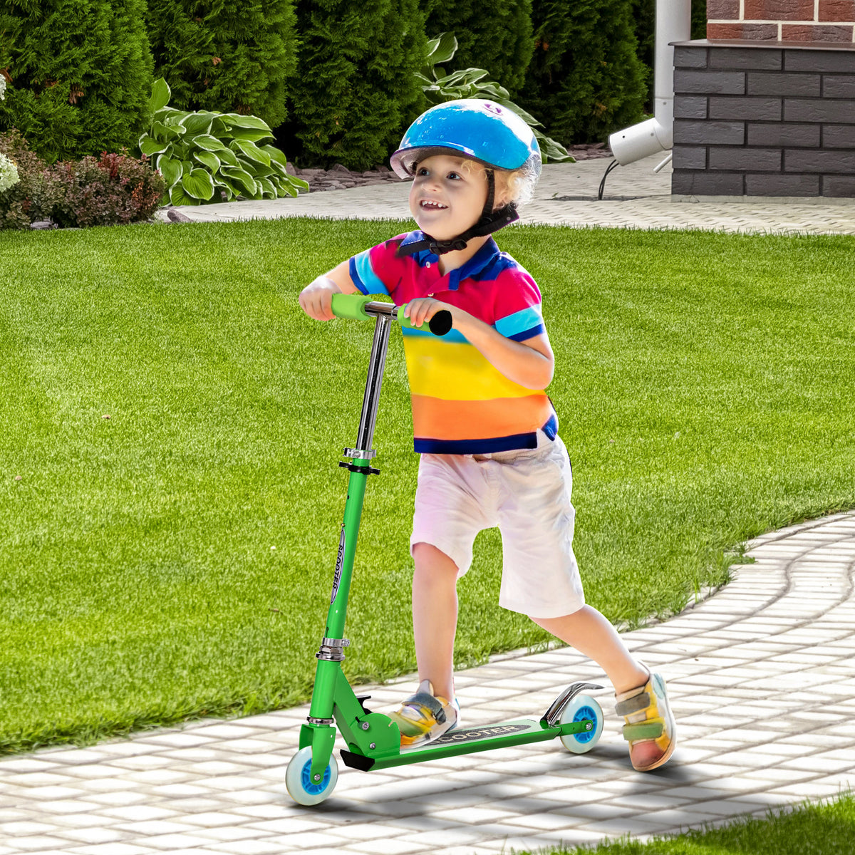 Qaba Snow Scooter, 2 in 1 Design Adjustable Height Scooter Snow Sled for Kids Aged Over 7 Years Old, Foldable Kids Sled Ski Scooter with Wheels Blades