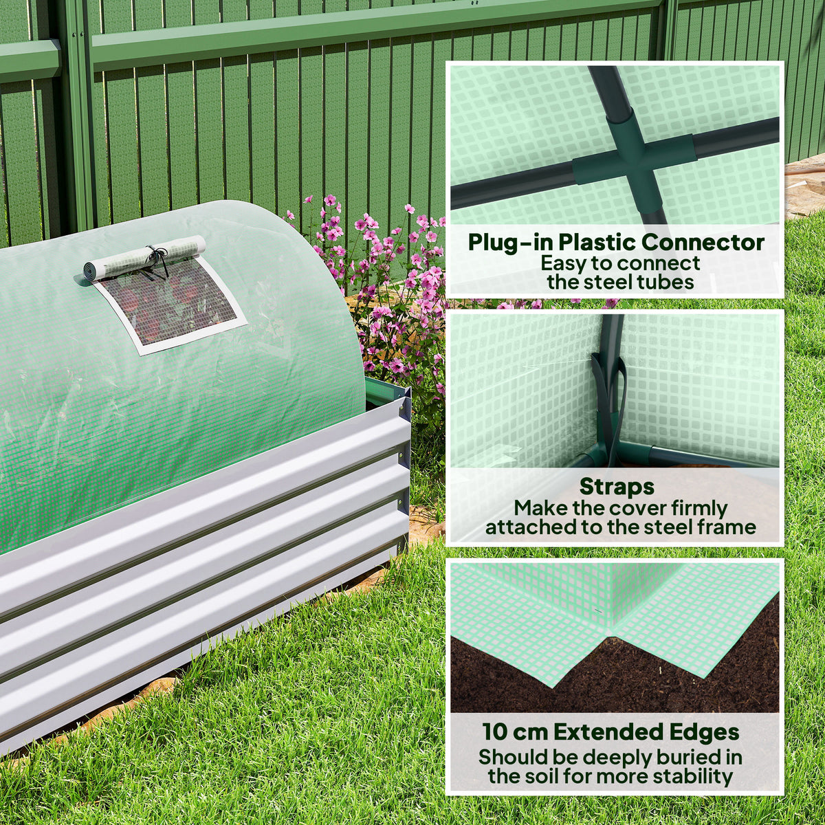 Portable Mini Greenhouse, Tunnel Growing Tent with 5 Mesh Windows and Steel Frame, 7' x 3' x 2', Green – view 19
