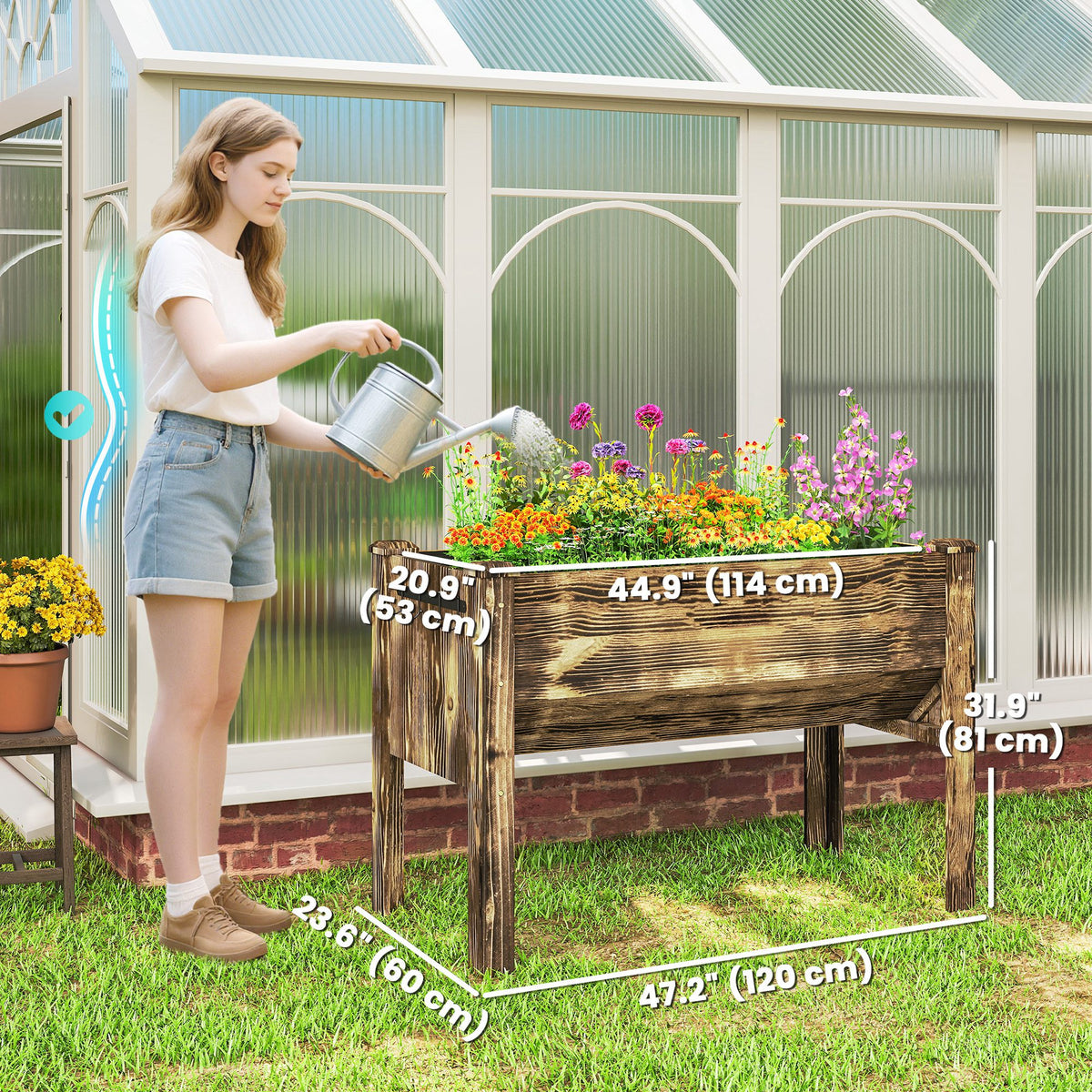 Wooden Raised Garden Plant Stand Outdoor Tall Flower Bed Box with Hooks, 48" x 24" x 32", Nature Wood