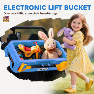 Aosom 12V Ride on Car with Electric Bucket, Two-Seater, Shovel, Remote Control, Spring Suspension, Horn, Music