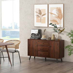 Kitchen Storage Sideboard, Buffet Cabinet with 2 Cupboard, 3 Drawers and Adjustable Shelves for Living Room Rustic Brown