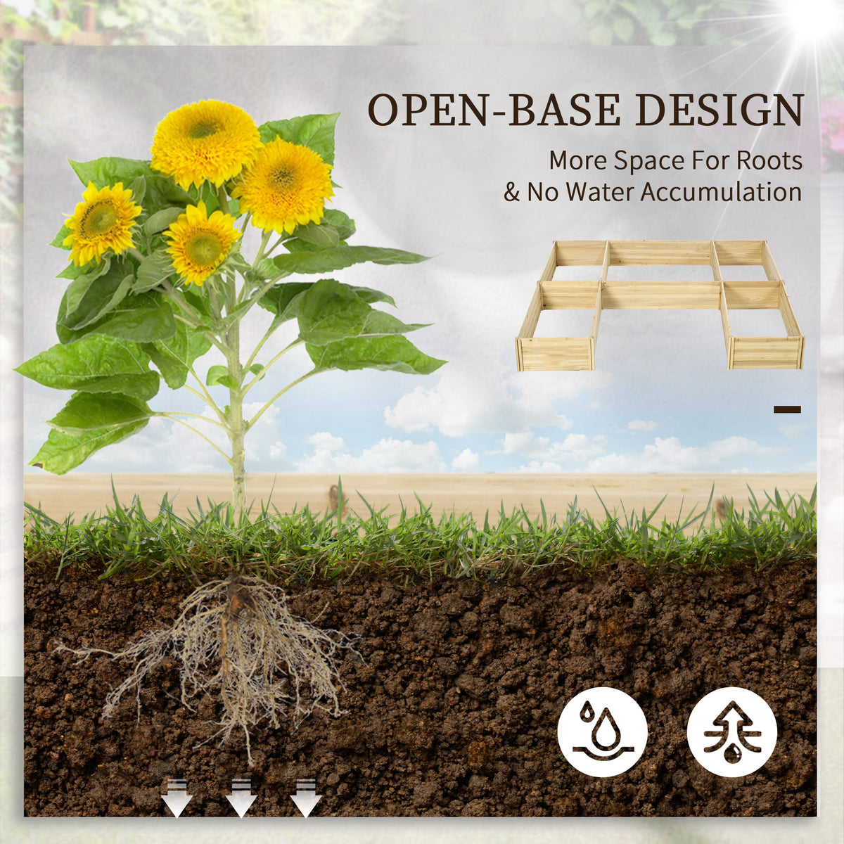 DIY 5-box Garden Planter with Open Bottom for Outdoor Plants, Vegetables, Flowers, Herbs, Brown – view 12