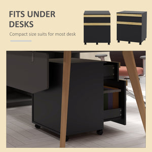 Mobile Filing Cabinet with 2 Drawers, Office Storage Cabinet with 5 Wheels, Black Wood Grain