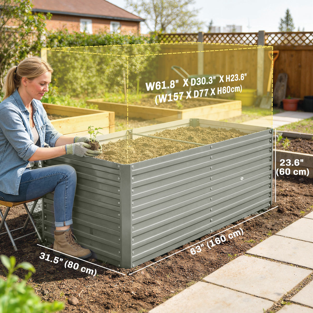 5' x 3' x 2' Raised Garden Bed, Galvanized Planter Box for Growing Flowers, Herbs and Vegetables, Black – view 30
