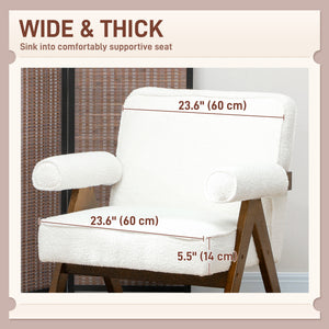 Cashmere Accent Chair Armchair with Wide Seat and Soft Padded Armrests for Reading, Bedroom, Cream White – view 3