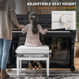 Adjustable Piano Bench with Storage and Soft PU Leather Padded, with Enough Music Storage Design, White