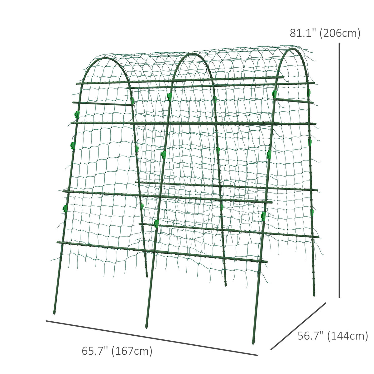 Arched Garden Trellis w/ Climbing Net Metal Cucumber Plant Trellis A-Frame for Climbing Plants 57" x 66" x – view 3