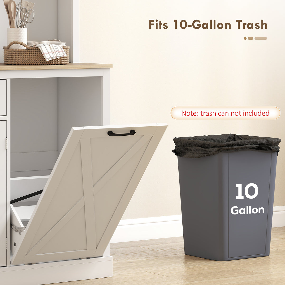 69" Pantry Cabinet with Charging Station, Kitchen Cabinet with Microwave Stand, Tilt-Out Trash Can Cabinet – view 13