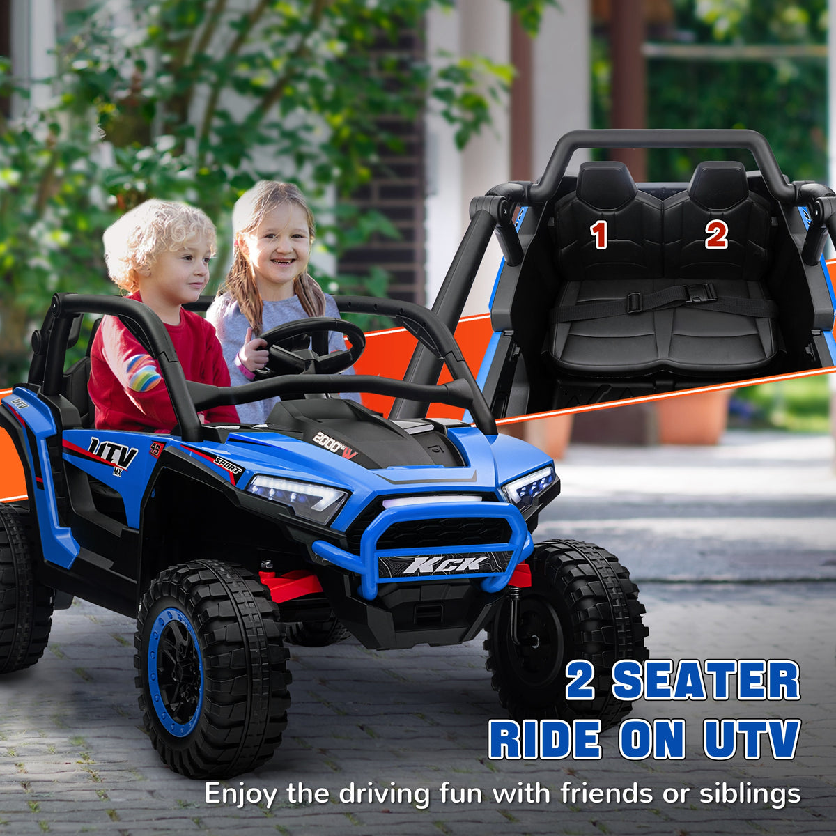 Qaba 2 Seater 24V 7AH Ride on Truck, Electric Car for Kids w/ Spring Suspension, Remote Lights, Horn, Music