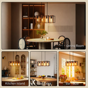 Farmhouse Kitchen Island Lighting, Linear Pendant Light with 4 Rotatable Frames and Adjustable Height, Black – view 12