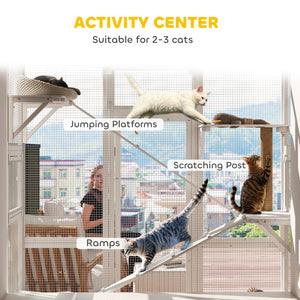 Large Outdoor Catio with 6 Jumping Platforms, Scratching Post, 2 Ramps, Waterproof Roof, Grey – view 18