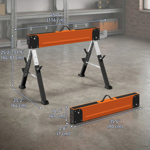 Saw Horses 2 Pack, Folding Heavy Duty Sawhorses with Adjustable Height and 2x6 Bracket, Carry Handle, Orange