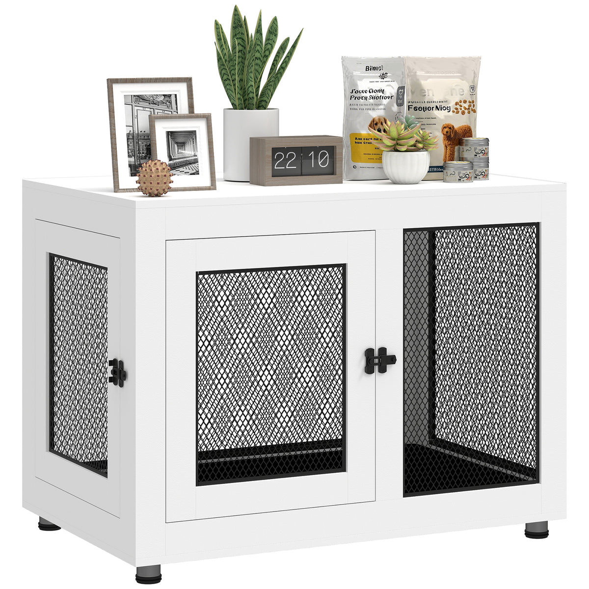 Pet Crate End Table with Water-resistant Cushion or Large Medium Dogs, Black – view 8