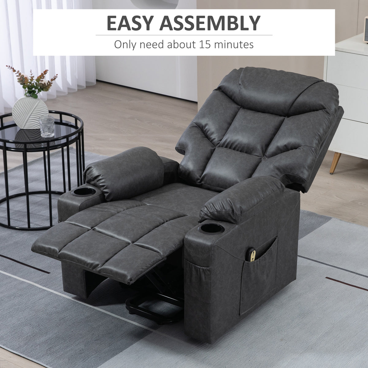 Lift Chair for Elderly, PU Leather Electric Recliner Chair with Quick Assembly, Remote, Cup Holders, Side Pockets, Grey