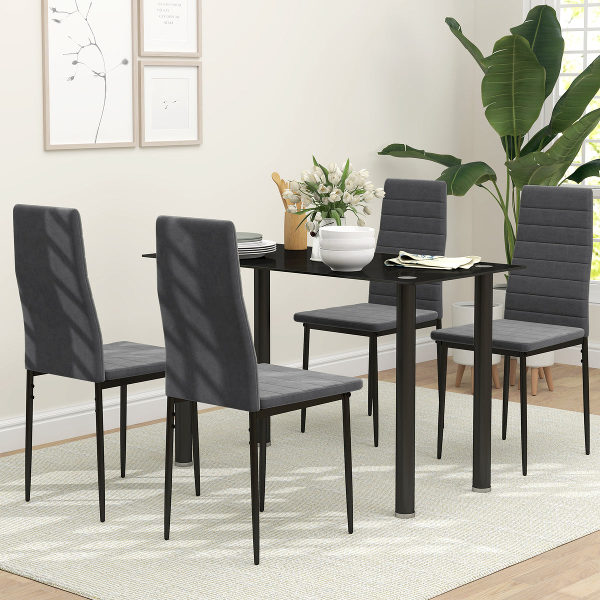 Modern Dining Chairs, Set of 4, High Back Upholstery and Metal Legs for the Living Room, Kitchen, Home Office, Grey