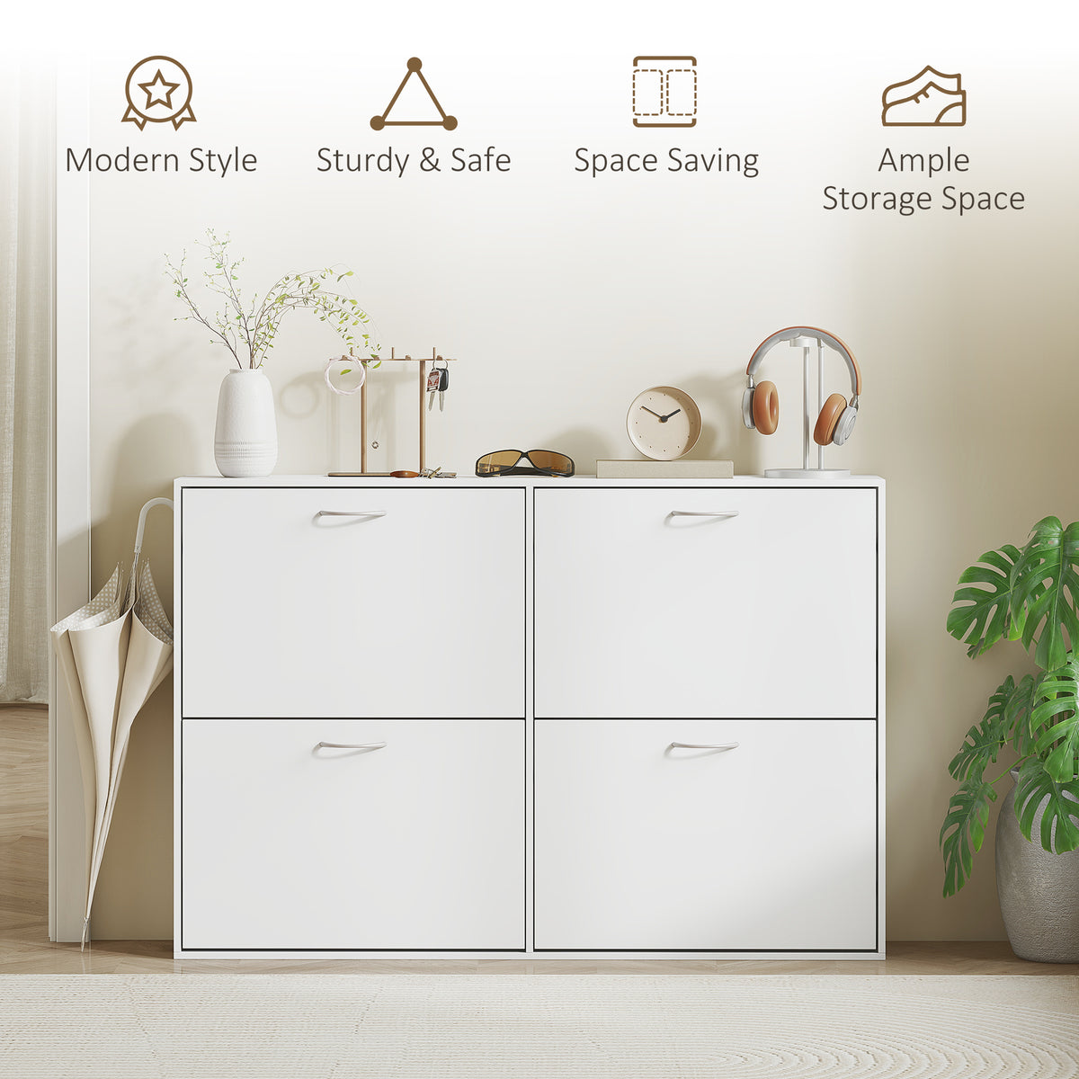 Flip Down Shoe Storage, Multi Cabinet, Wooden Shoe Rack, Entryway Shelf, 4 Drawer Organizer – view 13