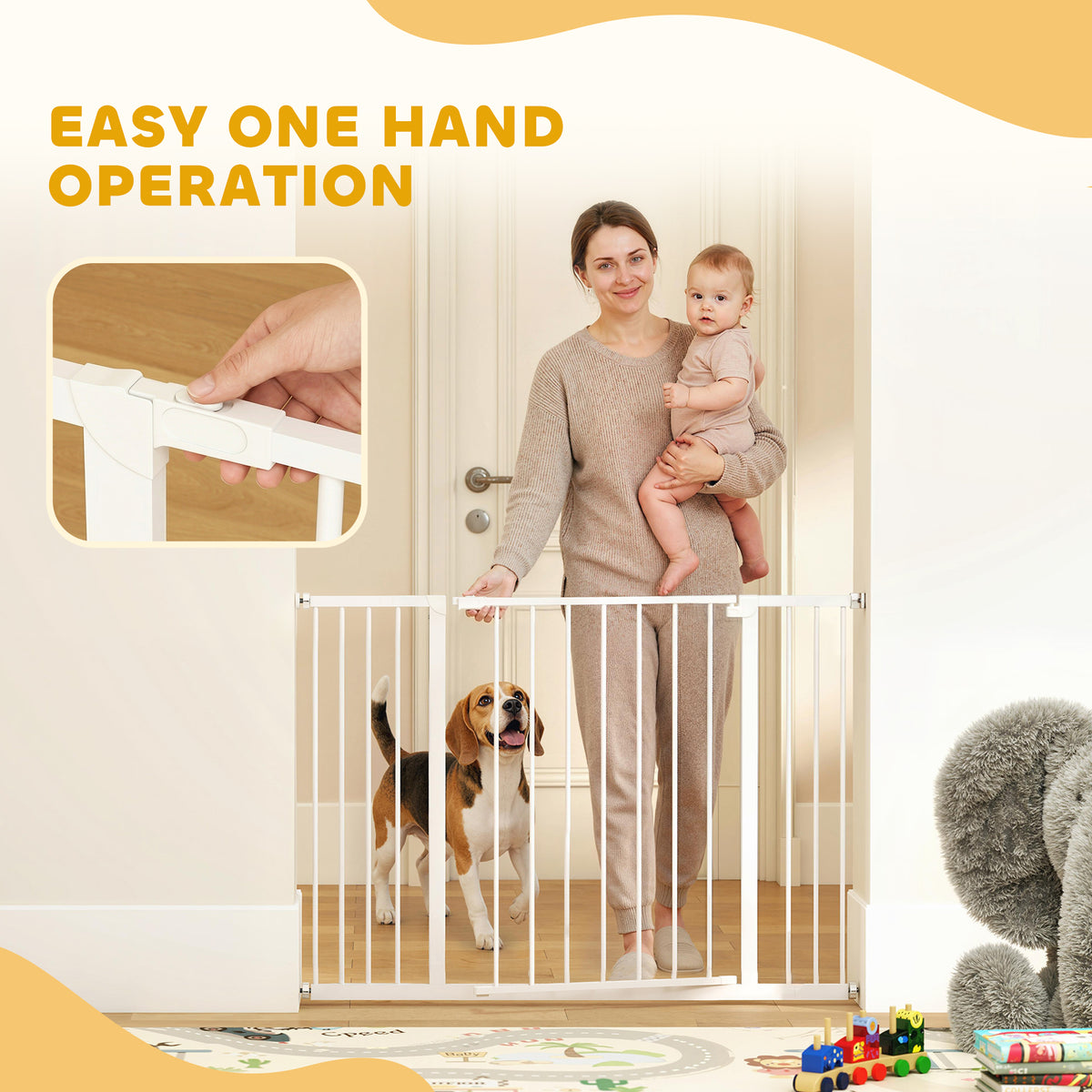 Pressure Fit Dog Gate Pet Barrier for stairs doorway, 29.9''- 42.1'' Width White – view 6