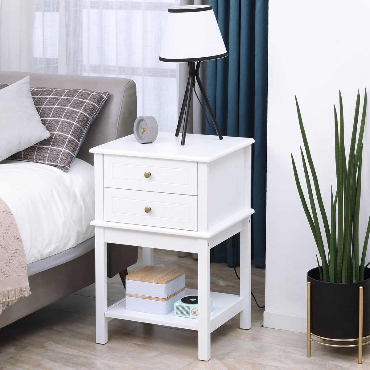 Modern Sofa Side Table, Accent End Table with Drawers and Storage Shelf – view 12