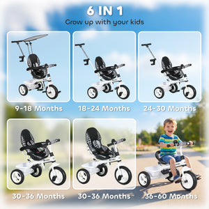 Qaba 6 in 1 Kids Tricycle with Removable Handlebar and Canopy, Navy