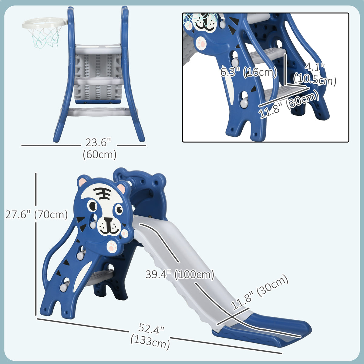Qaba 3 in 1 Slide for Toddlers, Kids Slide Playset with Basketball Hoop, Climber, for 18-36 Months