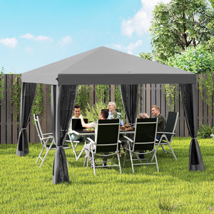 10' x 10' Pop Up Canopy Tent Gazebo, Foldable Canopy Tent with Zipper Mesh Sidewalls, Light Grey