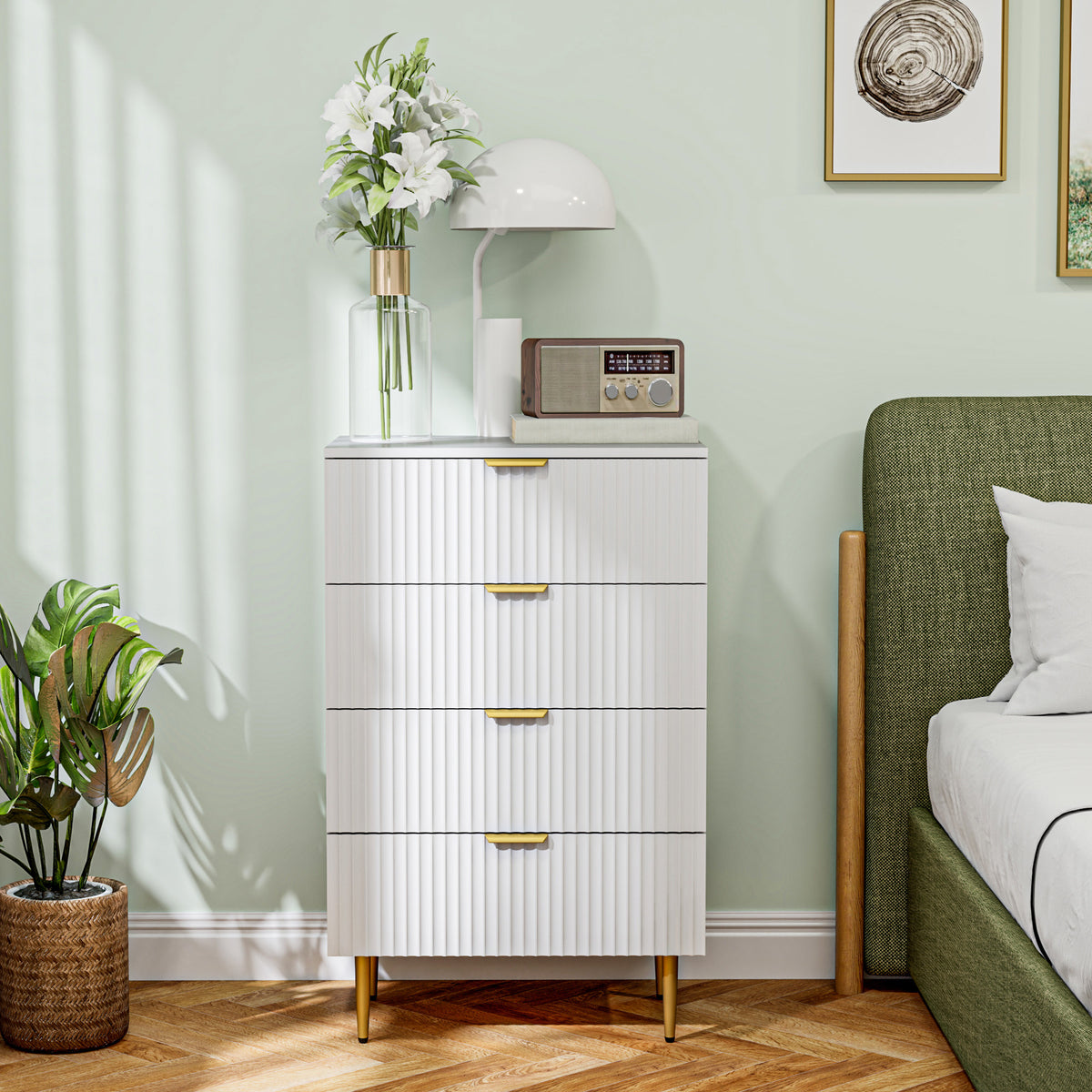 Modern Chest of Drawers 4 Drawer Dresser for Bedroom with Gold Legs and Handles, Black – view 13