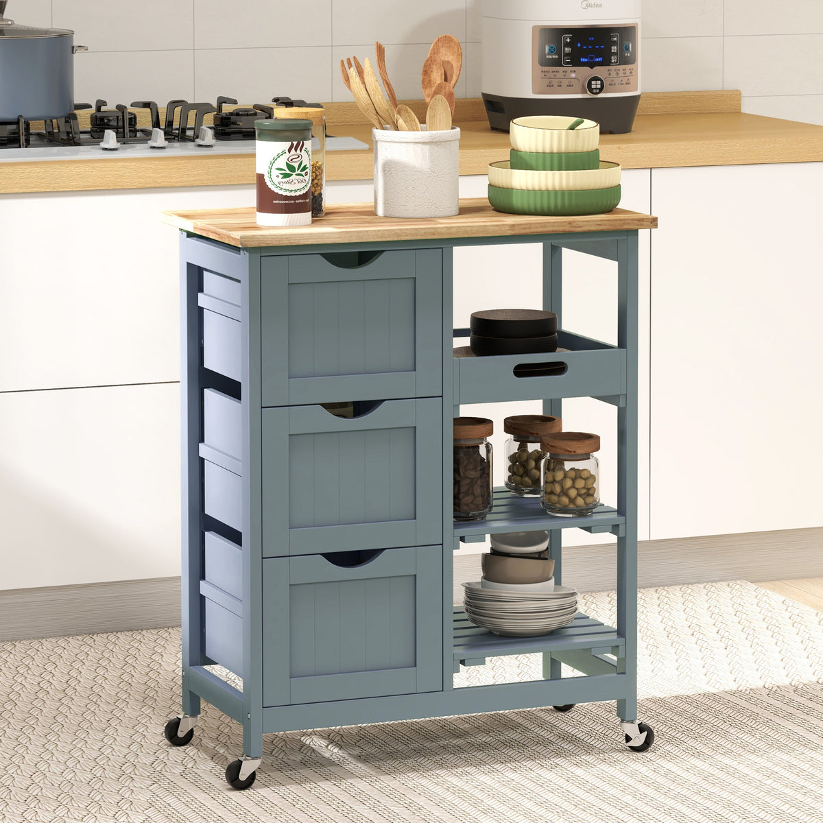 Kitchen Cart on Wheels, Rolling Kitchen Island Cart with Wood Top – view 14