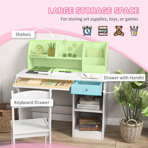Qaba Kids Desk and Chair Set for 5-8 Year Old with Storage, Study Table and Chair for Children