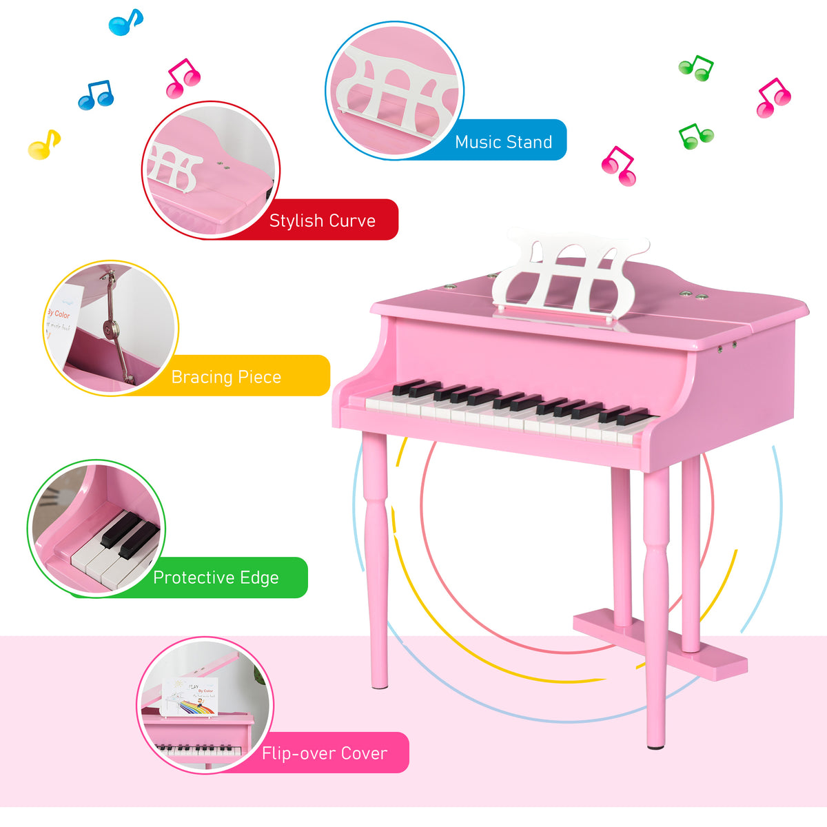 Modern Kids Piano, 30 Keys, Set of 2, Mini Toy for Child, Grand Piano with Music Stand and Bench – view 10
