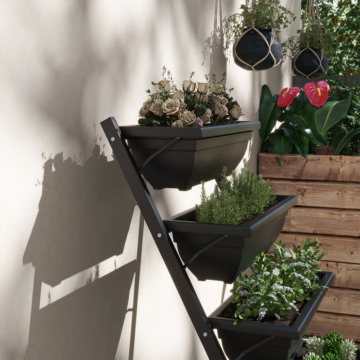 5-Tier Raised Garden Bed with 5 Planter Box, Outdoor Plant Stand Grow Containers with Leaking Holes, Black – view 6