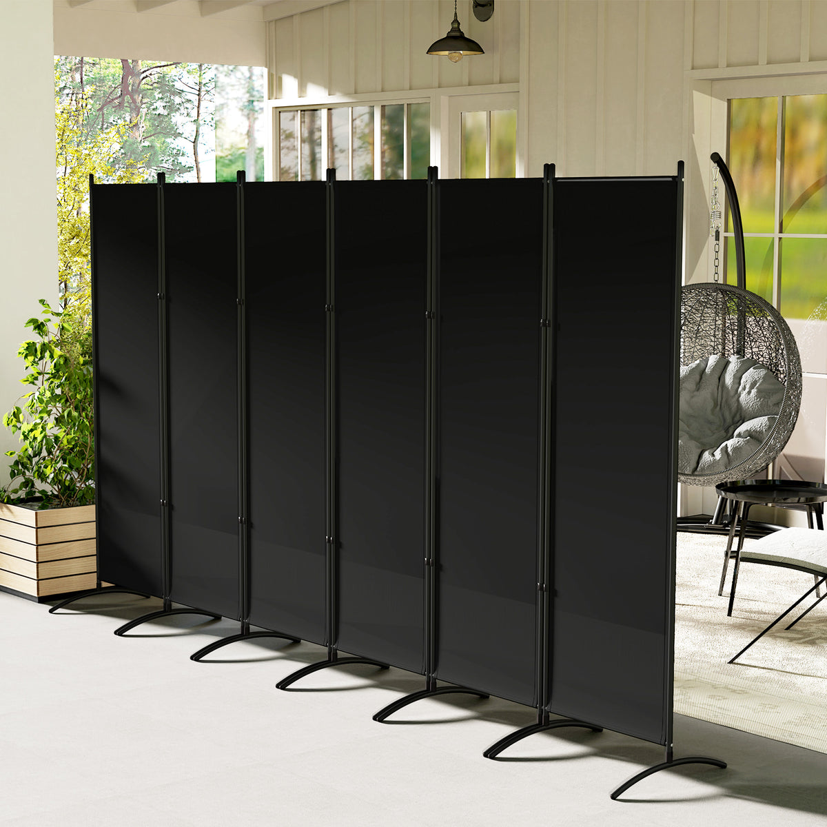 6 Panel Folding Room Divider, UV30+ Privacy Screen, Indoor Outdoor Privacy Panel with Stable Base, Beige – view 14