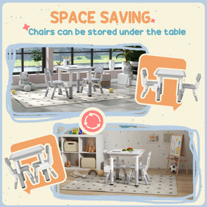 Qaba 3 Pieces Toddler Table and Chair Set, Height Adjustable Kids Table and Chair Set w/ Storage, for Playroom