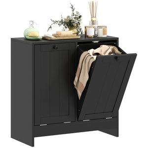 Tilt-Out Laundry Storage Cabinet, Modern Laundry Hamper with 2 Compartments for Bathroom Washroom, Black