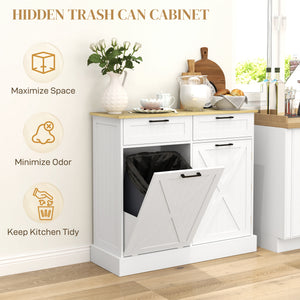 10 Gallon Hidden Garbage Bin Cabinet, Tilt Out Trash Cabinet w/ 2 Drawers, Freestanding Kitchen Island – view 10