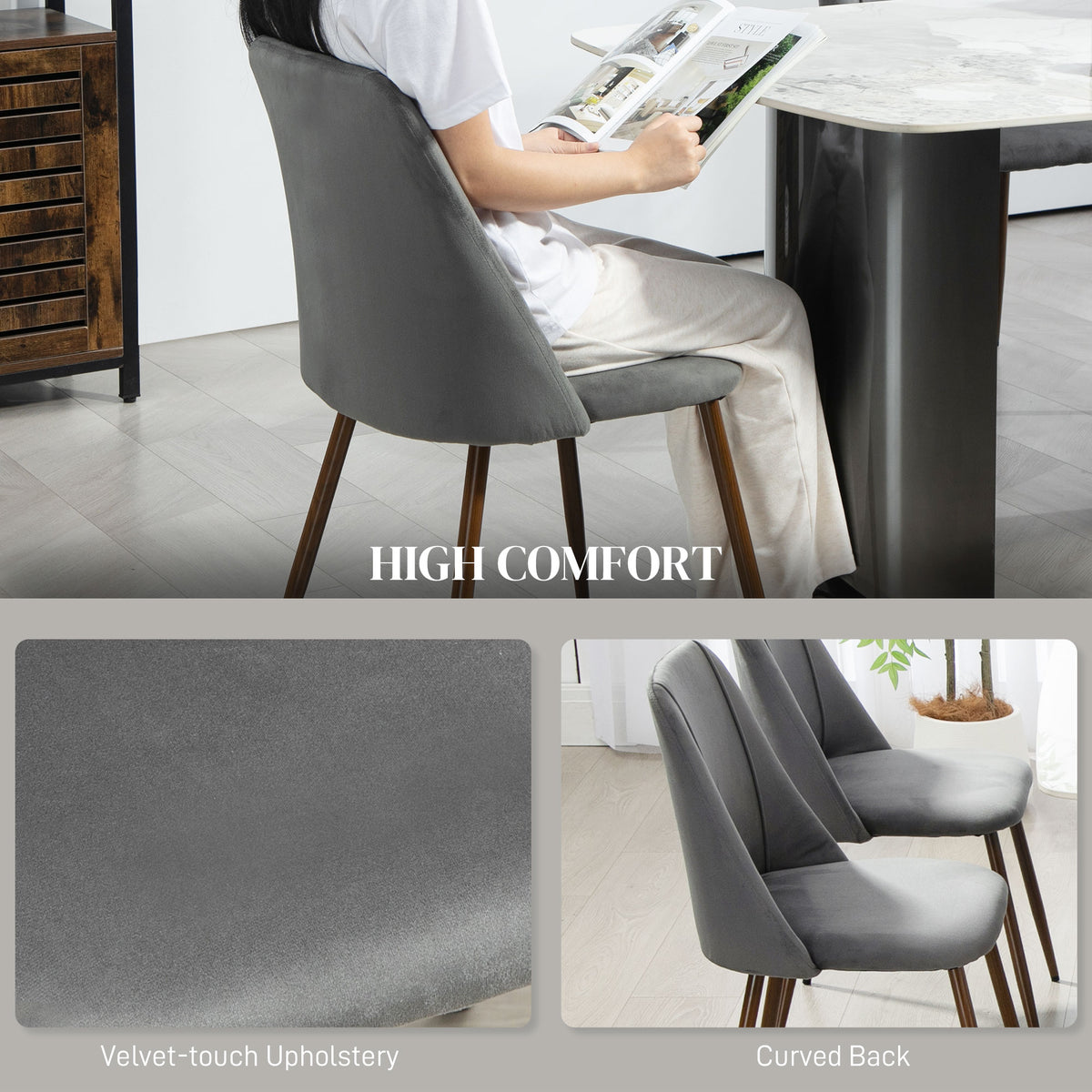 Upholstered Dining Chairs Set of 4, Velvet Accent Chair with Back and Wood-grain Steel Leg for Kitchen – view 22