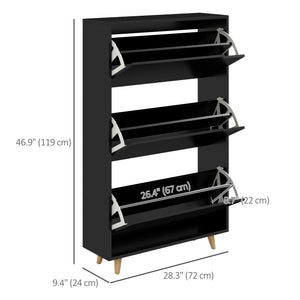 Slim Shoe Storage Cabinet with 3 Flip Drawers and Adjustable Shelves, Shoe Cabinet for 18-24 Pairs, Black – view 2